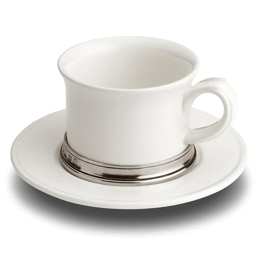Cosi Tabellini Italian Pewter and Ceramic Convivio Tea Cup and Saucer 30cl Set of 2