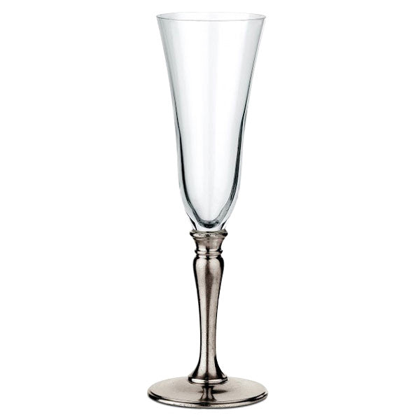 Cosi Tabellini Barolo Champagne Trumpet Flute Set of 2 30cl Pewter Crystal Handcrafted in Italy