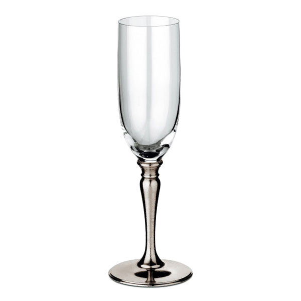Cosi Tabellini Barolo Champagne Flute Set of 2 19cl Pewter Crystal Handcrafted in Italy