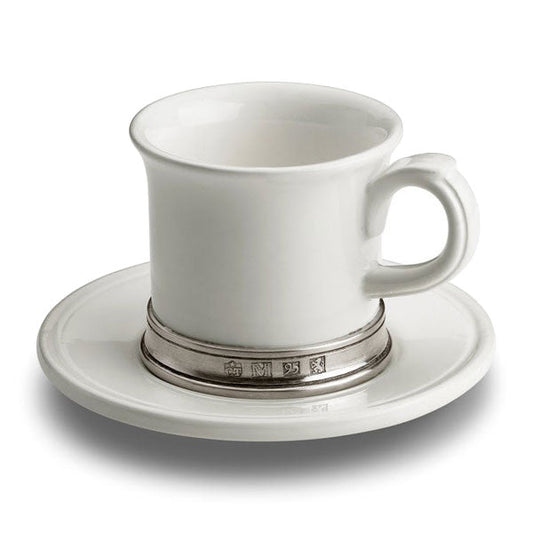 Cosi Tabellini Italian Pewter and Ceramic Convivio Espresso Cup and Saucer 8.5cl Set of 2