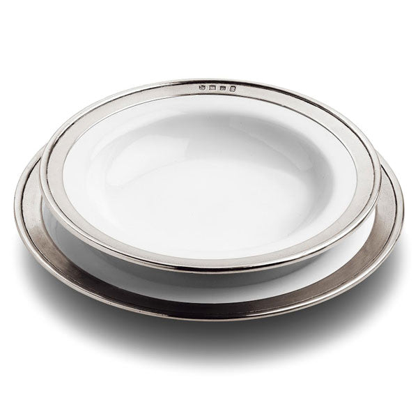 Cosi Tabellini Italian Pewter Ceramic Convivio Soup or Pasta Bowl 24cm Diameter set of 2