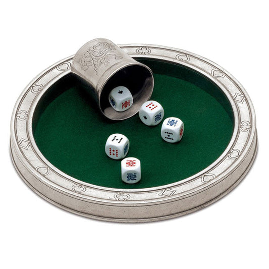 Cosi Tabellini Tacito Dice Board Set 24cm Diameter Handcrafted in Italy Pewter Felt