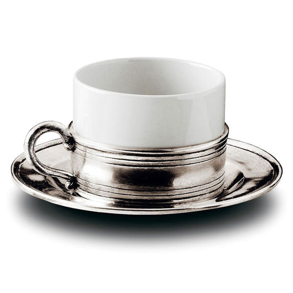 Cosi Tabellini Todi Cappuccino Cup Saucer 20cl Handcrafted in Italy Pewter Ceramic