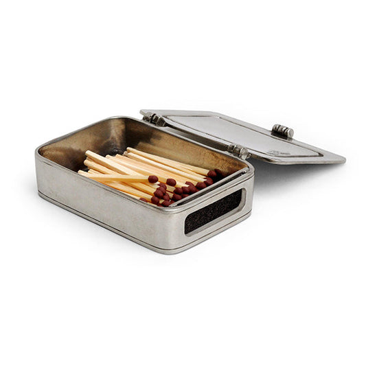 Cosi Tabellini Laurus Lidded Match Box with striker 9.5cm by 6.5cm Handcrafted in Italy Pewter